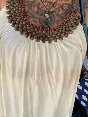 Cream Sleeveless Tunic with Beaded Tie Around Neckline